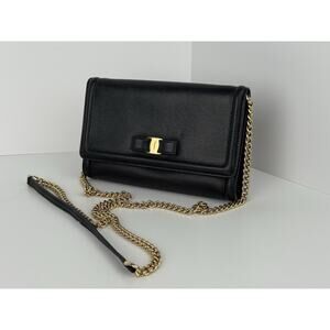 Salvatore Ferragamo Vala Ribbon Shoulder Bag Leather Black